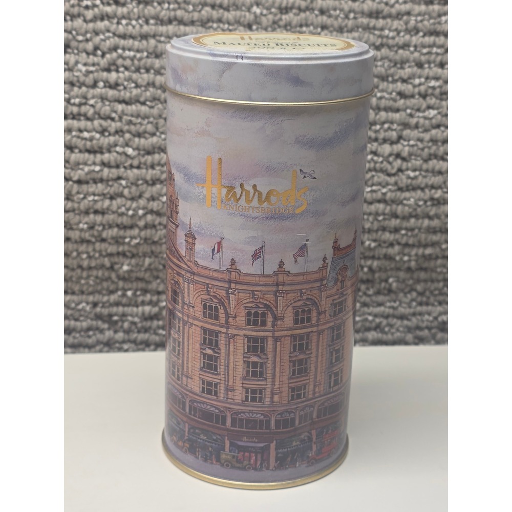 Harrods Knightsbridge London Biscuit Tin Souvenir Metal‎ Cylinder Canister